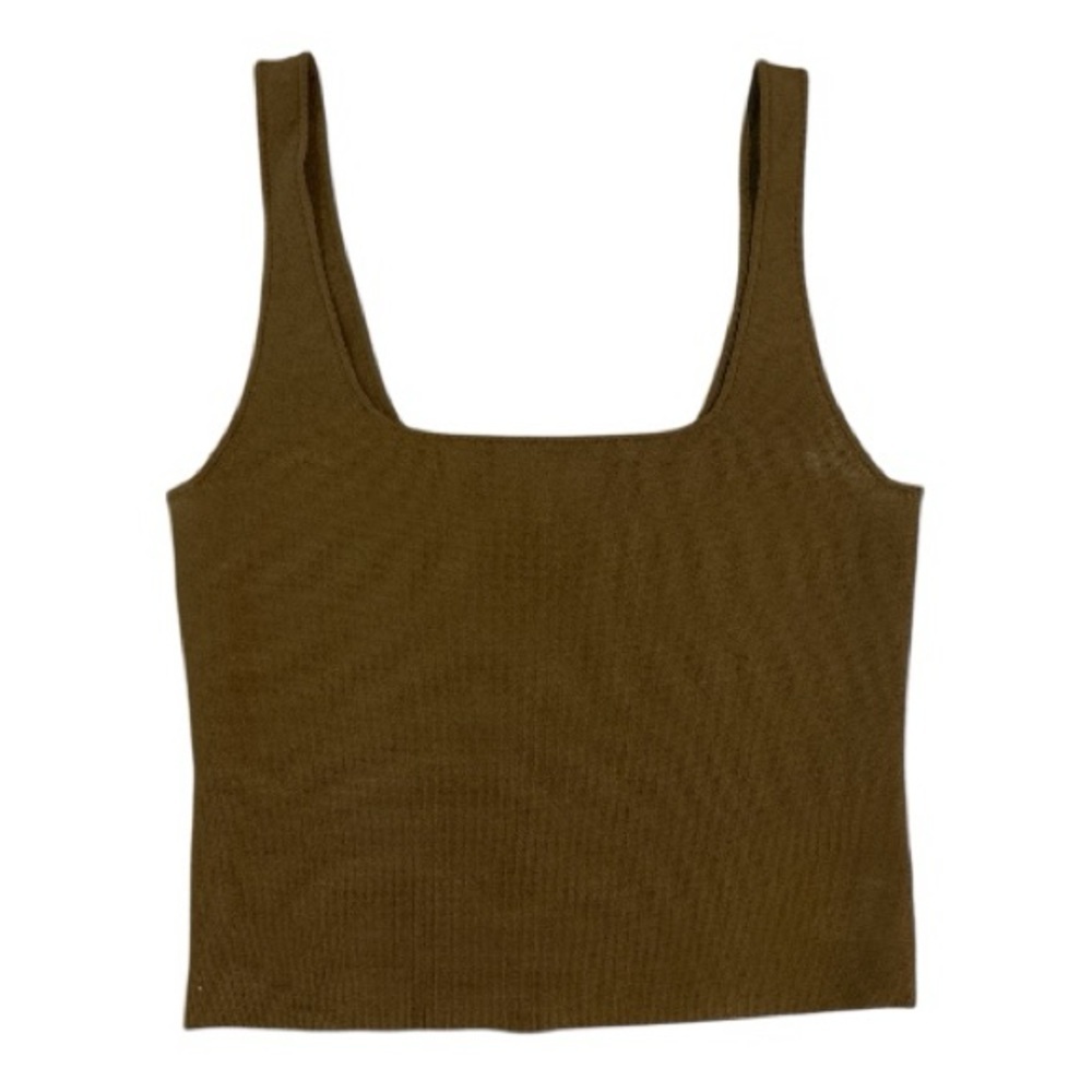 Vince Square Neck Crop Knit Tank Top in Brown Size Medium - Picture 2 of 5